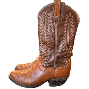 Vintage Tony Lama Two-Toned Brown Leather Western Cowboy Boots 6210 Men Size 7.5